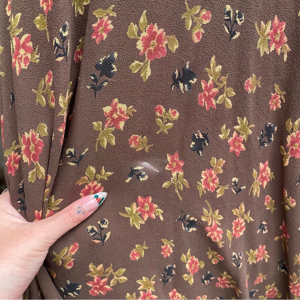 Jones New York Brown Floral Midi Dress with Pink and Yellow Accents - Picture 5 of 5